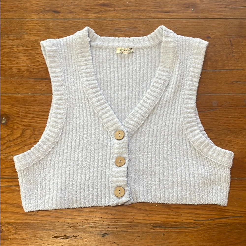 Intimately Free People Cozy Baby Blue Knit Button-Up Vest size small